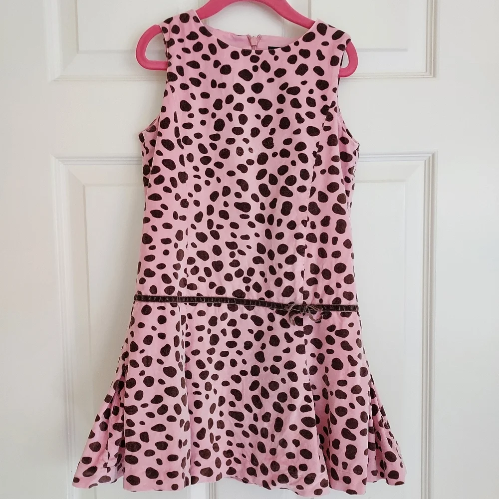 Mini Boden pink velvet print drop waist dress 7-8